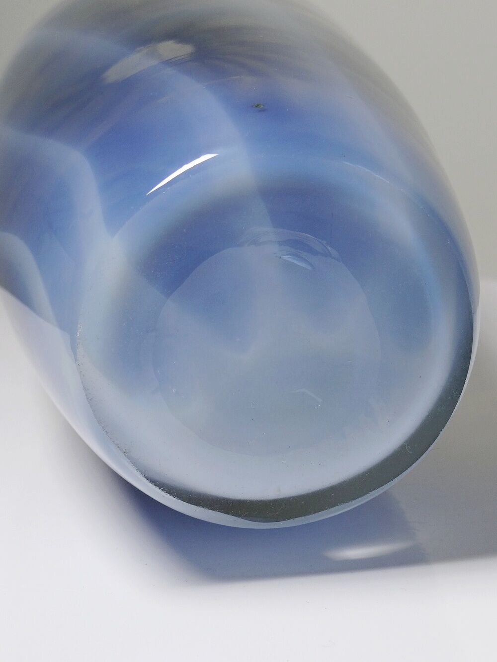 Vintage smoked glass vase lined with opaline, Murano bubble.