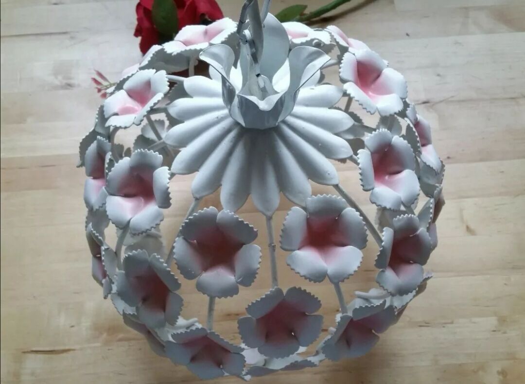 Vintage flowers painted sheet metal hanging lamp