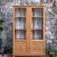 Solid raw oak school glass cabinet 1950