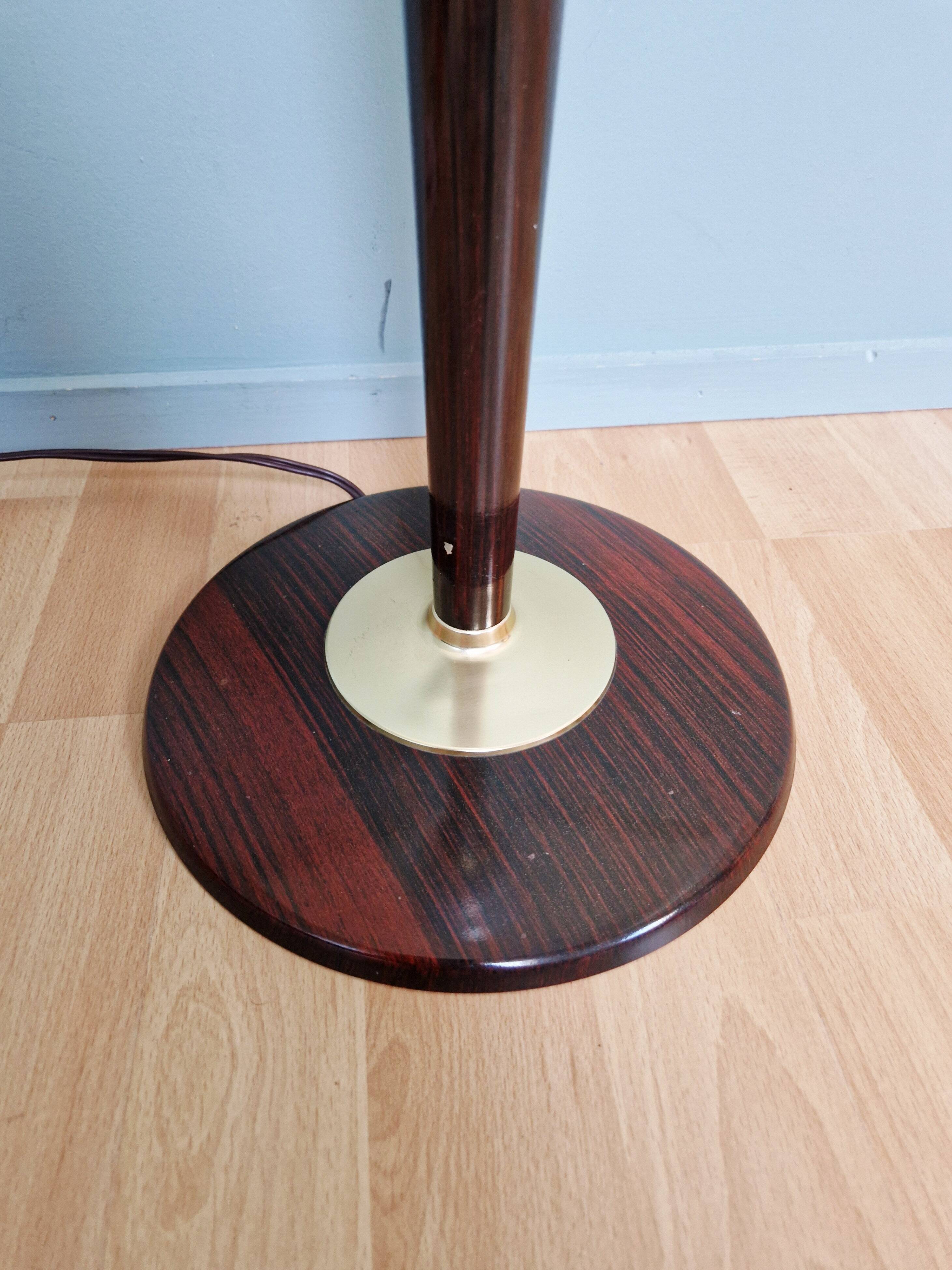 Large Art Deco Mazda lamp in wood, brass, and white opaline, 1930.