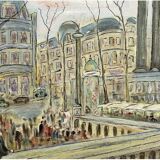 Vintage Mid-Century Caroline Bennett Paris Cityscape Scene Oil Painting