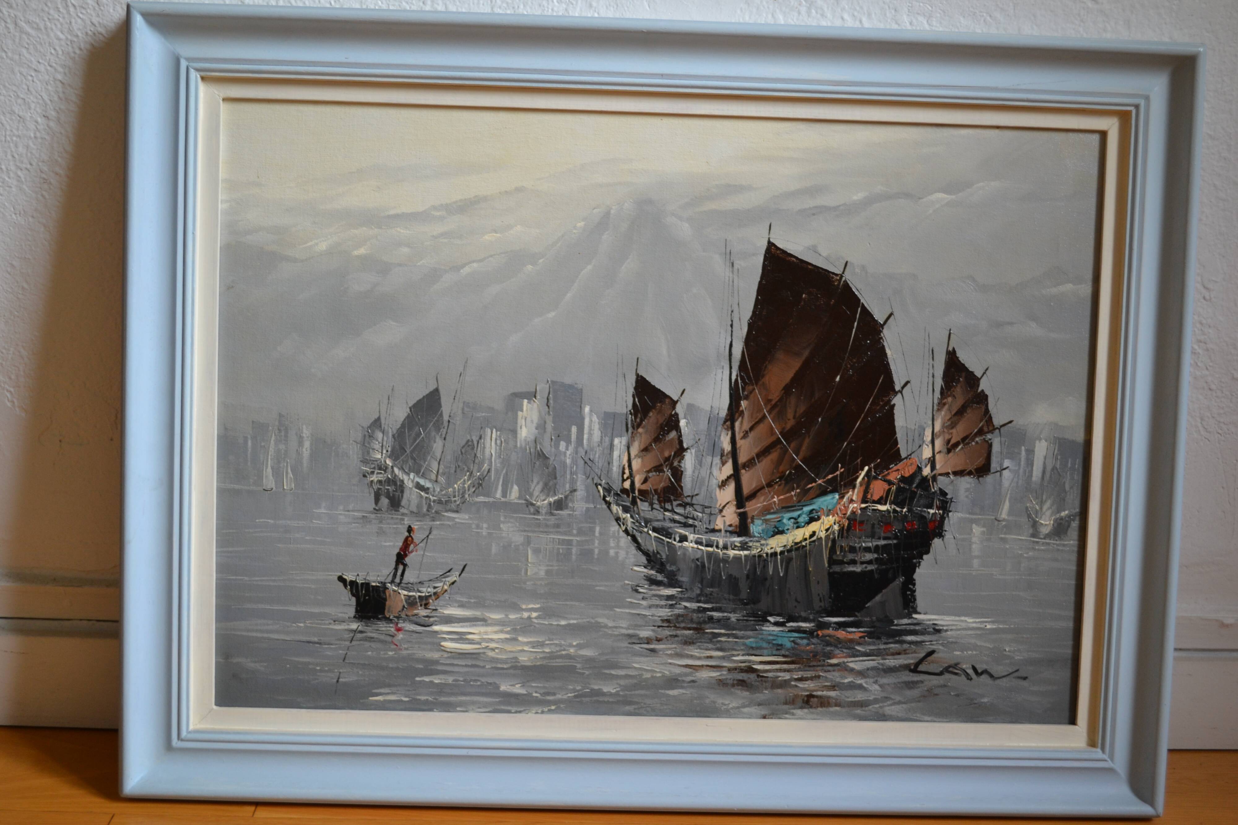 marine painting sailboats seaside in Asia HSP signed