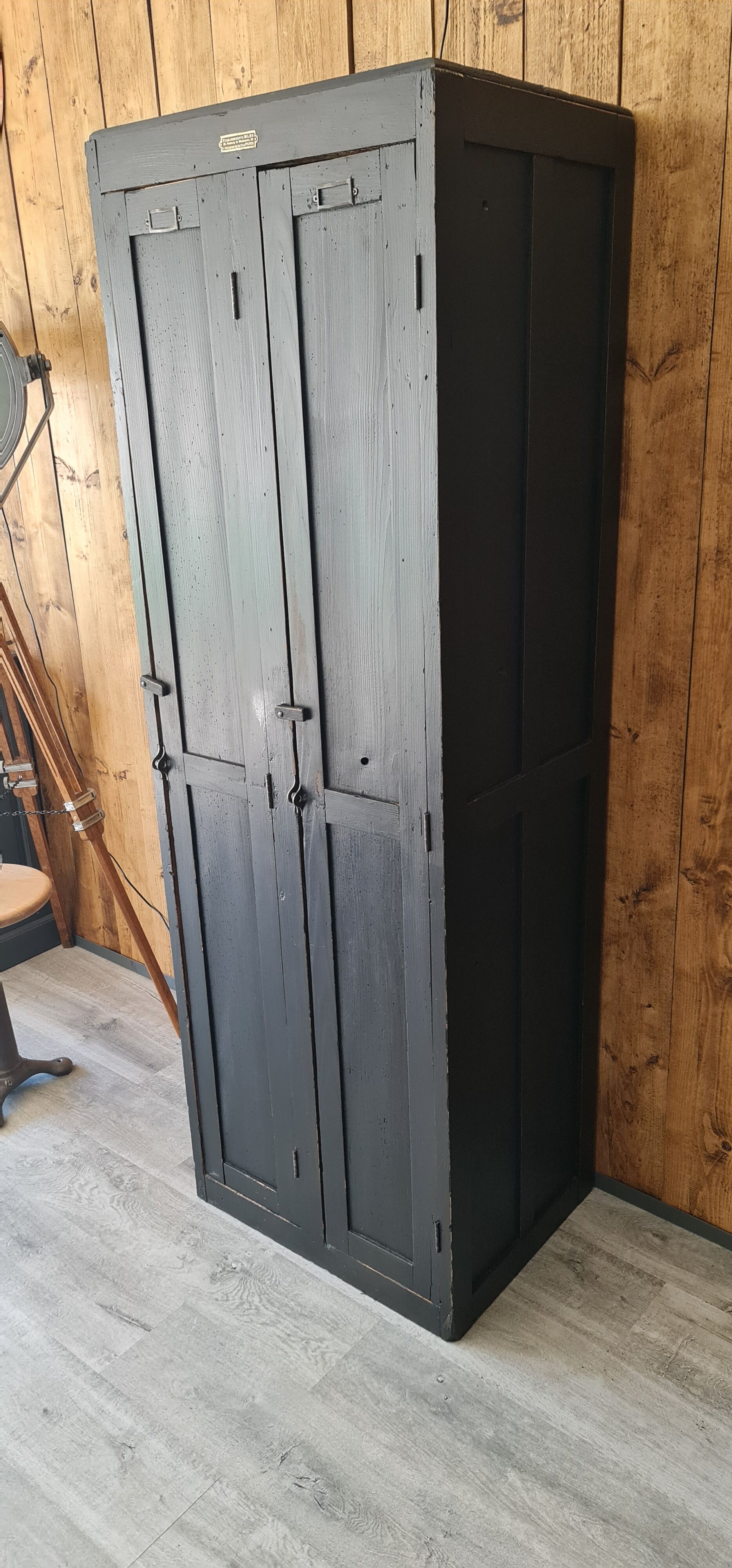 Old wooden factory cloakroom double door industrial furniture