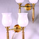 Pair, Neo-Classic Wall Sconces, with Original Tulip Opaline, Maison Jansen France Mid-Century