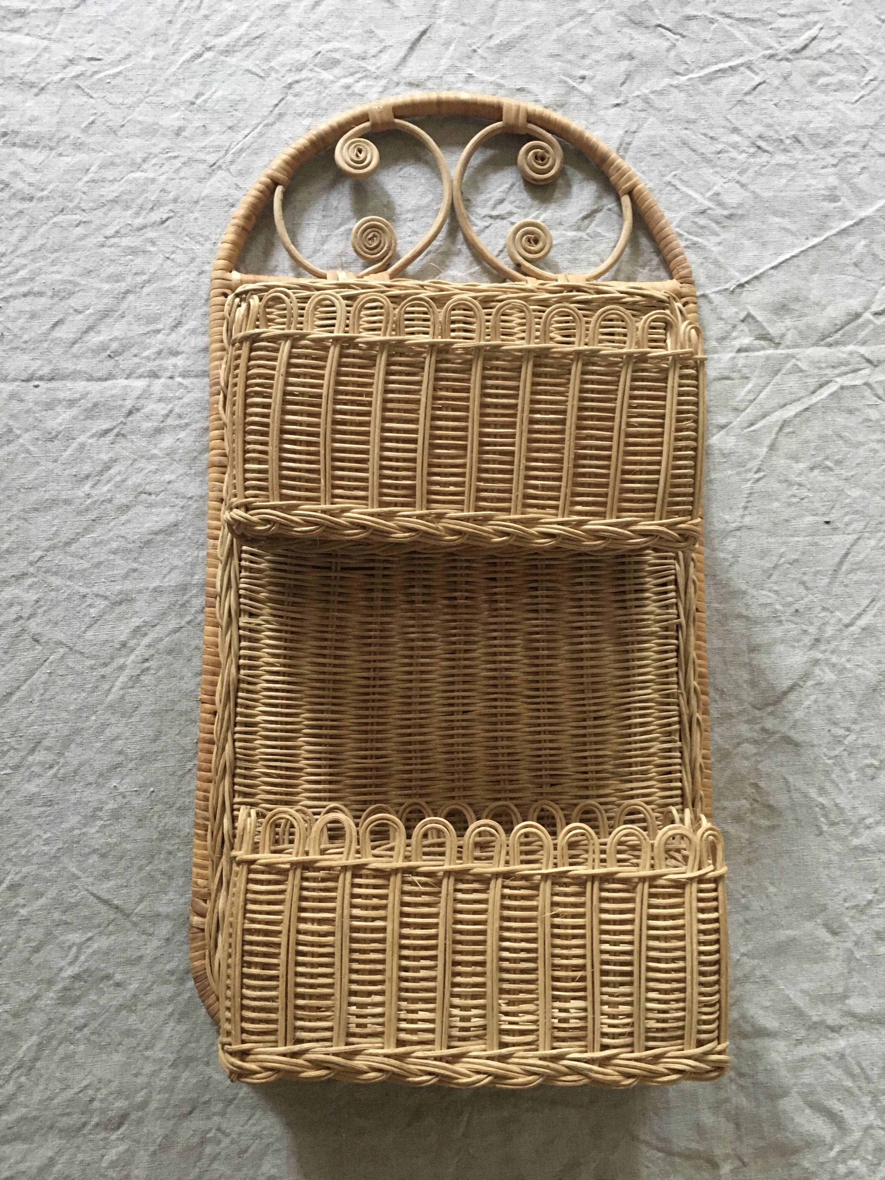 Natural rattan wall shelf