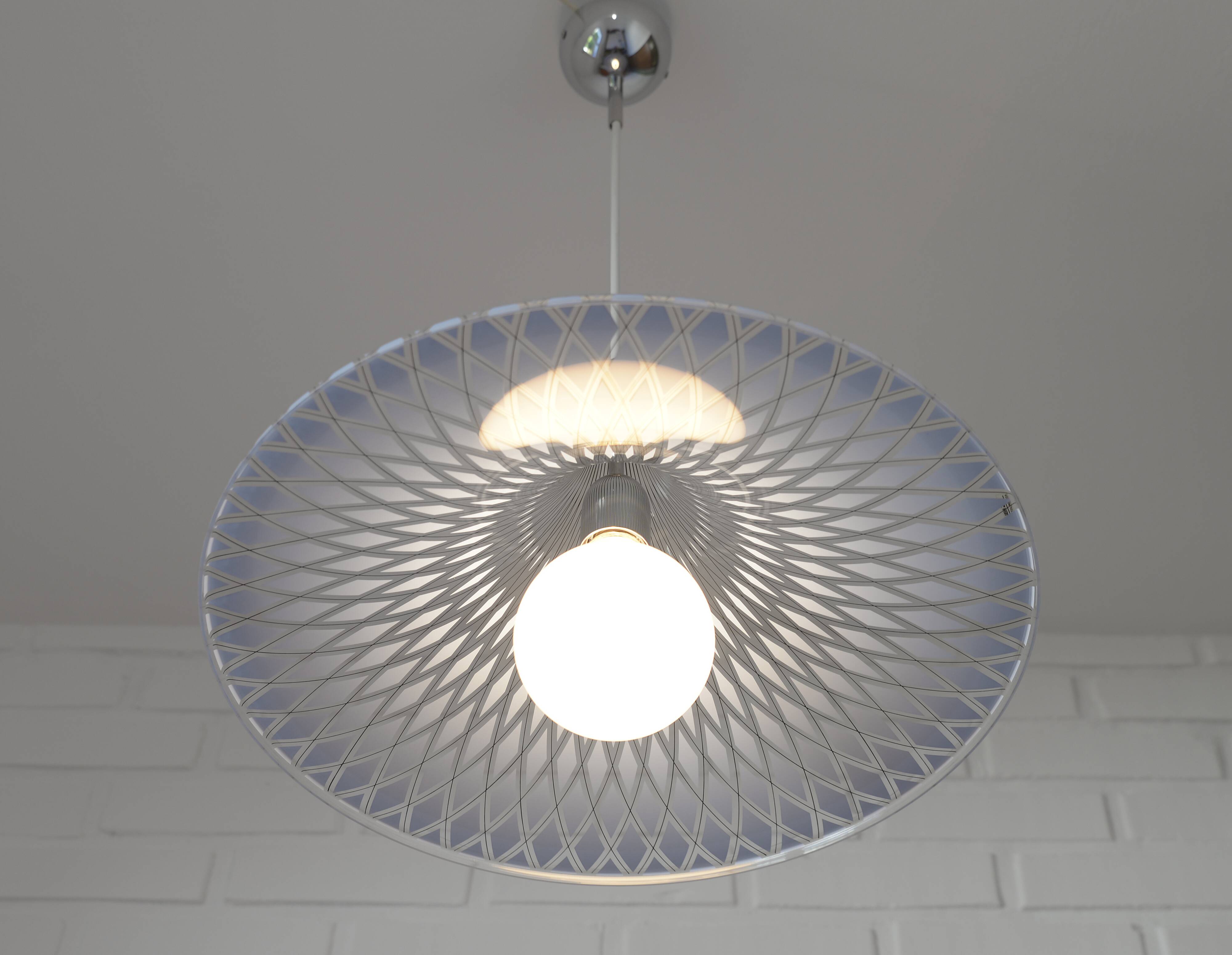 Vintage Trumpet Pendant Lamp Meblo Blue Plastic Hanging Light 1970's