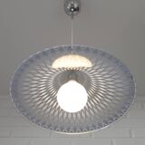 Vintage Trumpet Pendant Lamp Meblo Blue Plastic Hanging Light 1970's