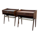 Modernist Danish teak bedside tables with rattan shelves, set of 2