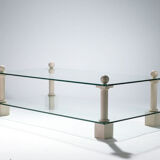 Table basse en travertin et verre signée Philippe Barbier années 70