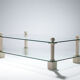 Table basse en travertin et verre signée Philippe Barbier années 70