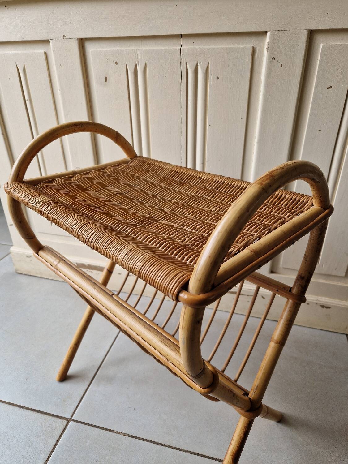 Vintage rattan magazine rack