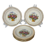 5 Assiettes à Dessert en Porcelaine de Limoges Nœud, Fleurs et Panier