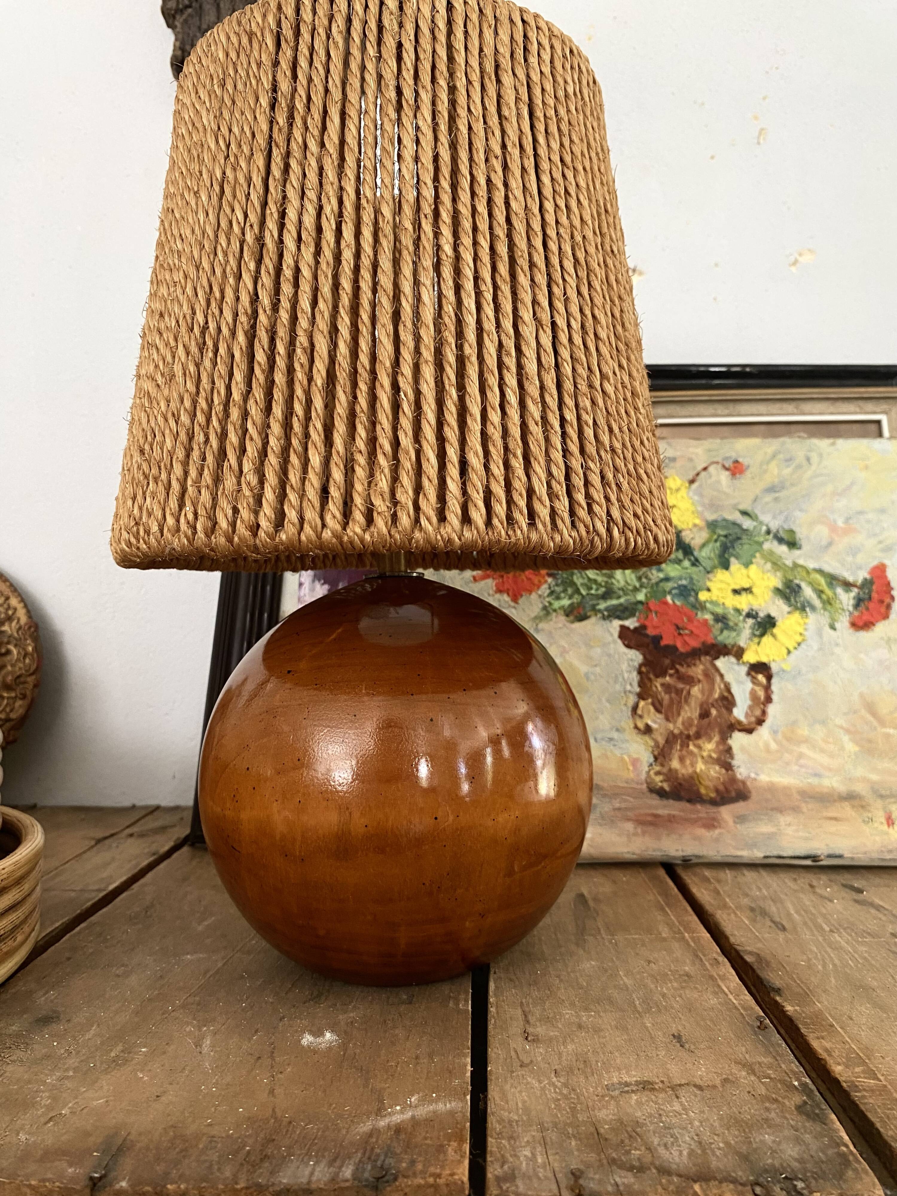 Wood lamp, fabric cable 2M, cord lampshade 1960
