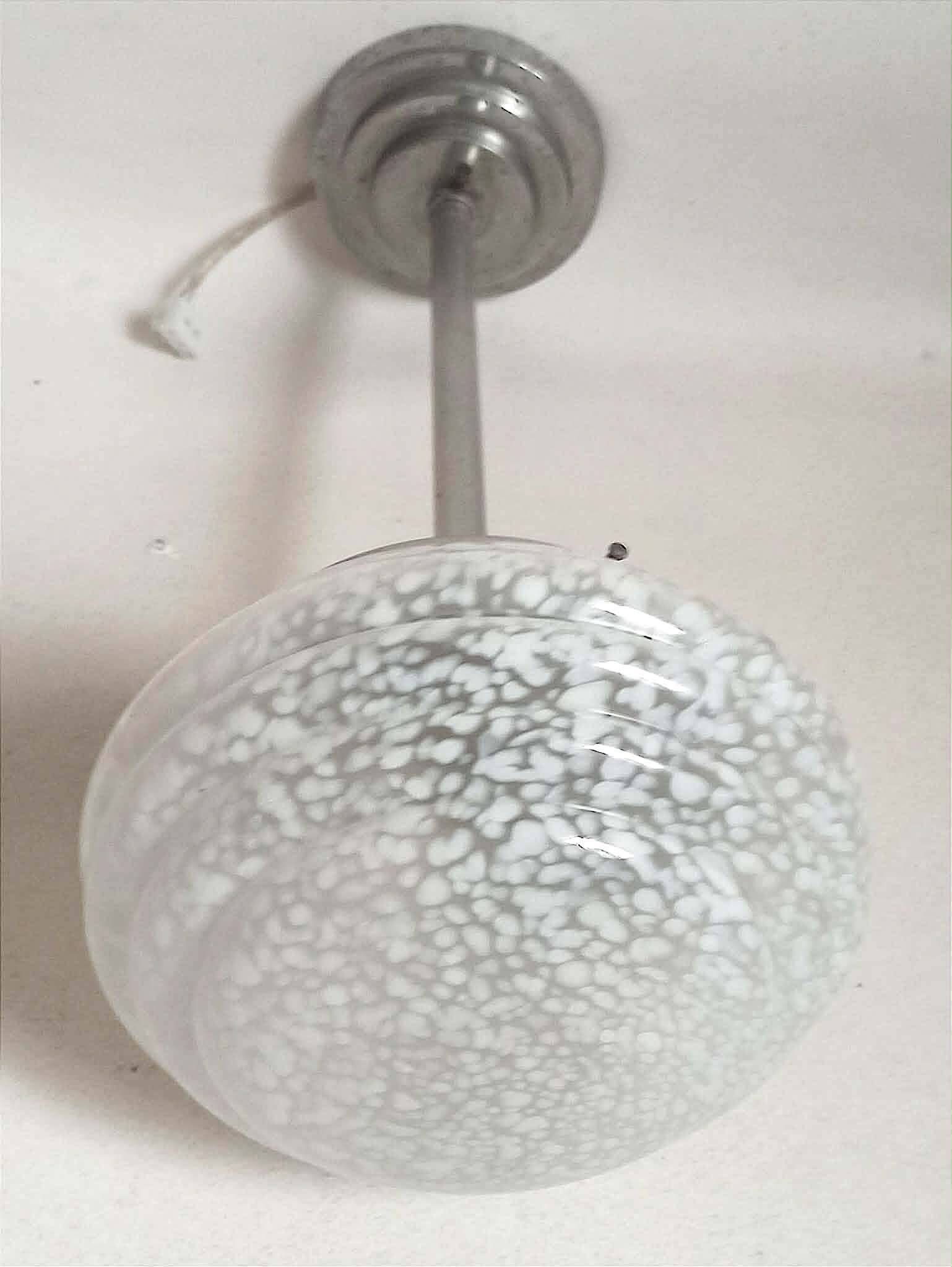 Art Deco Suspension Clichy Glass White Height 52 cm