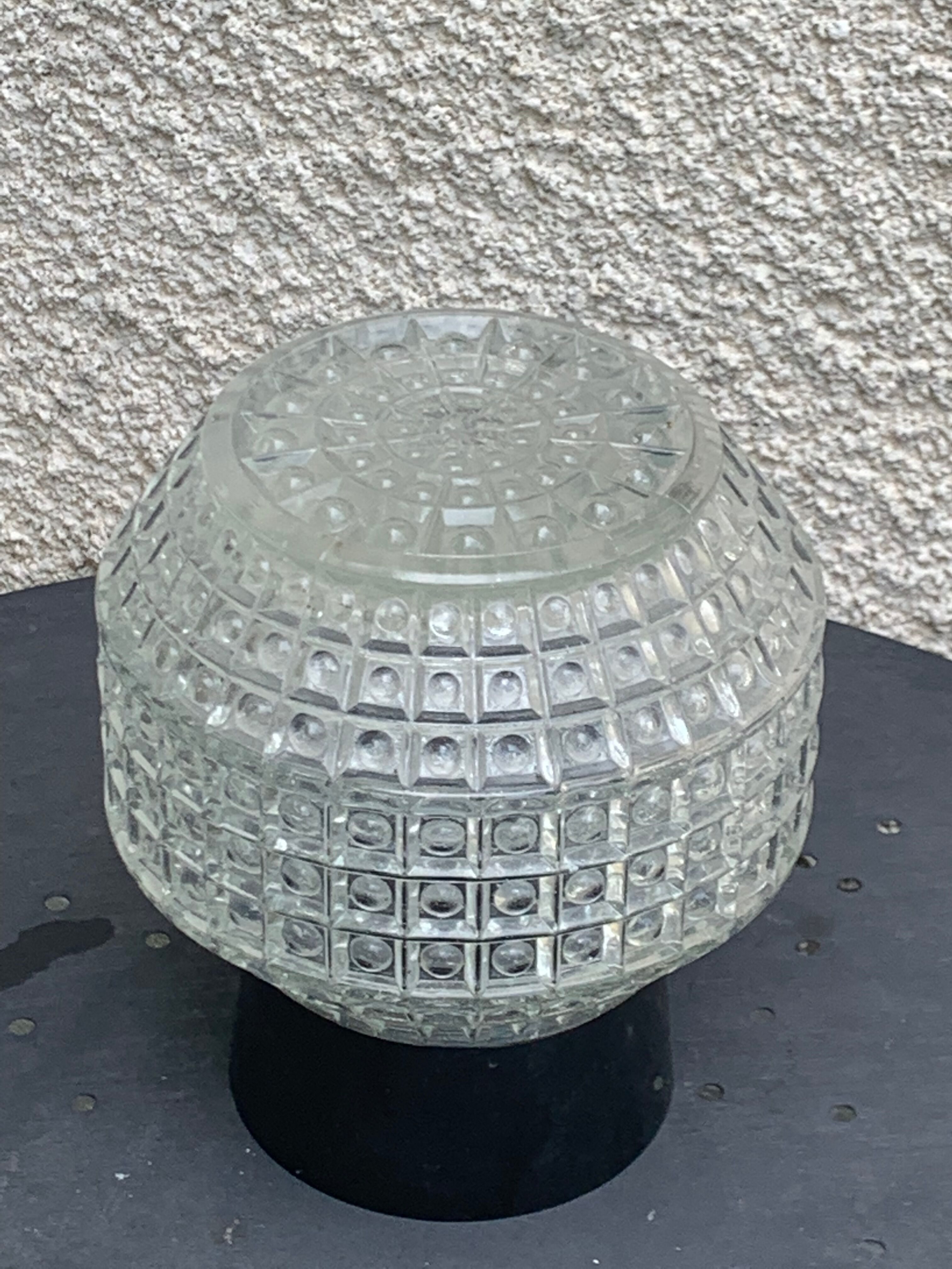 Globe to install or hang, glass, geometric patterns and bakelite base vintage black