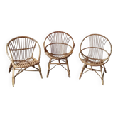 Trio de fauteuils rotin vintage