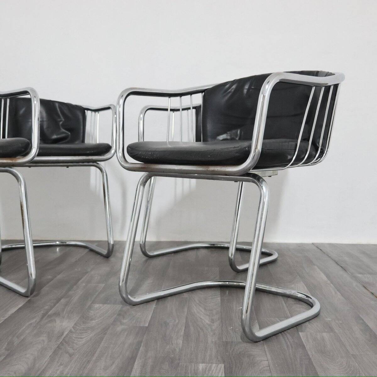 Steel Armchairs attributed to Gastone Rinaldi, 1970s, Set of 4