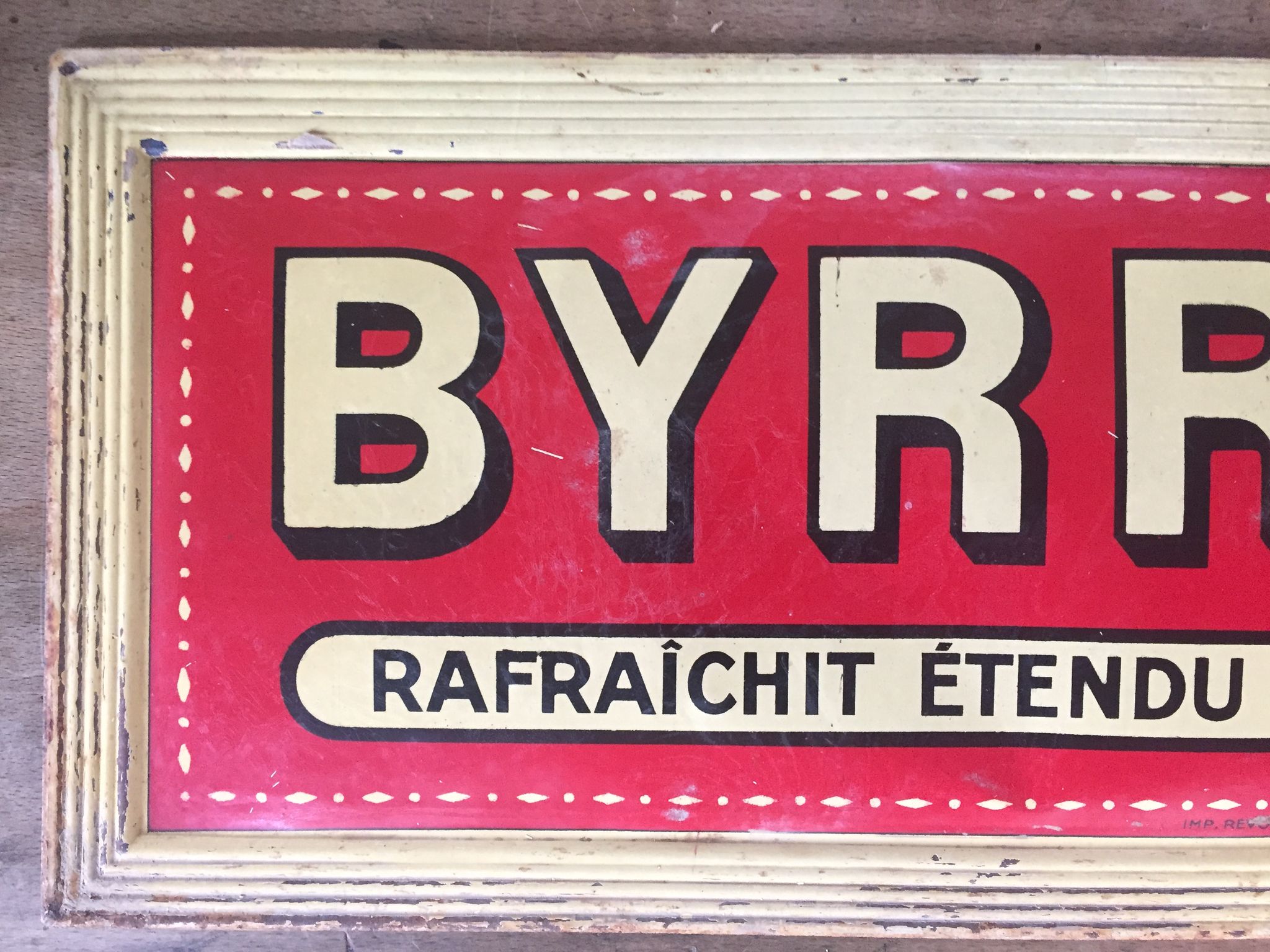 Ancient lithographed sheet metal plate "Byrrh refreshed..." 19x39cm 1910