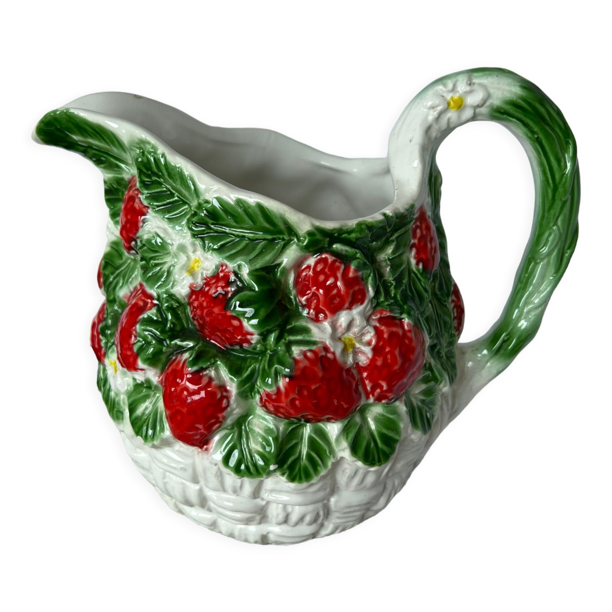 Pitcher carafe vintage slip pattern strawberries