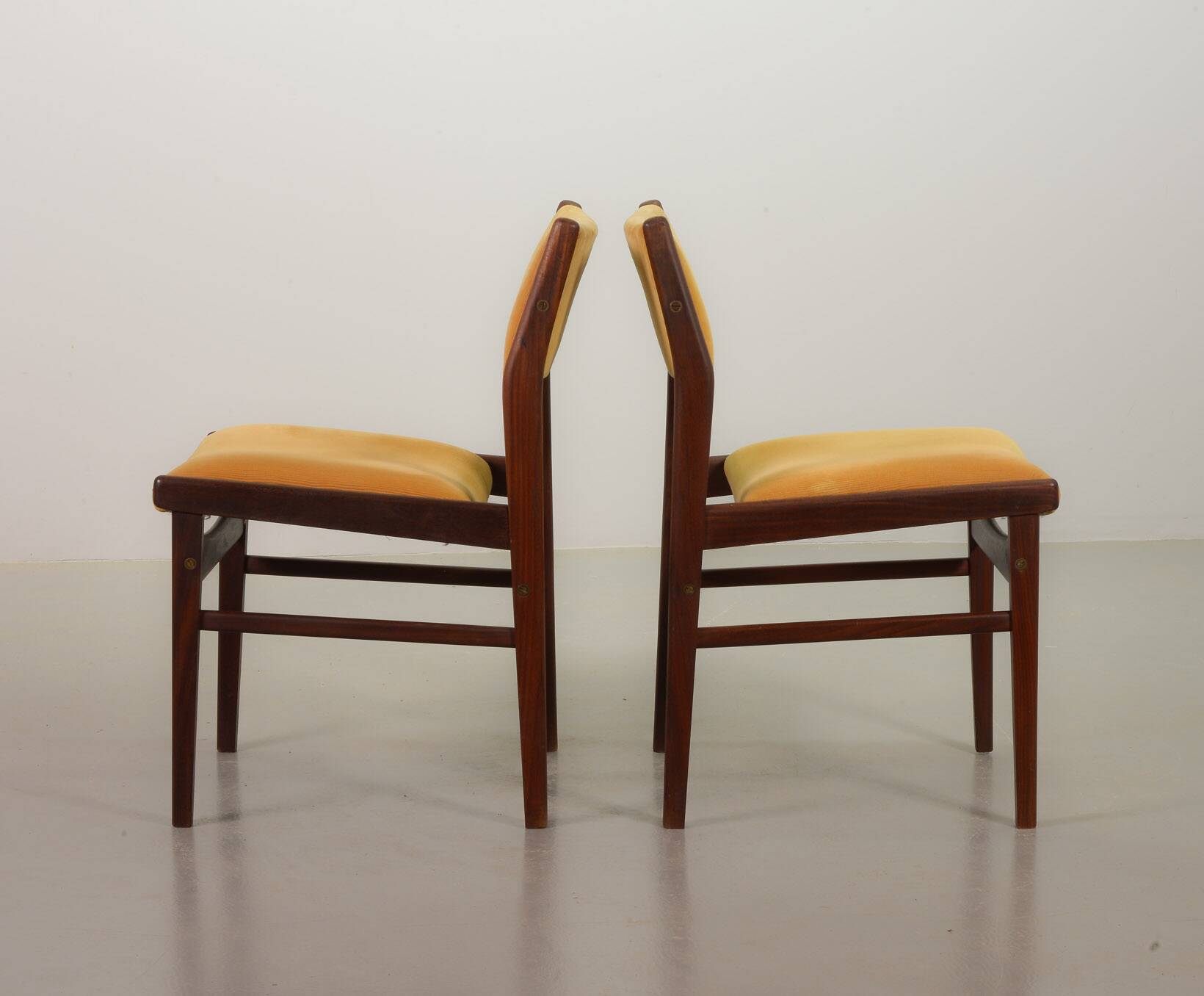 Vintage Design Teak Wooden Dining Chairs with Honey Yellow Corduroy Fabric