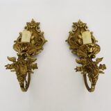 Vintage pair of 1950s gilt brass wall sconces