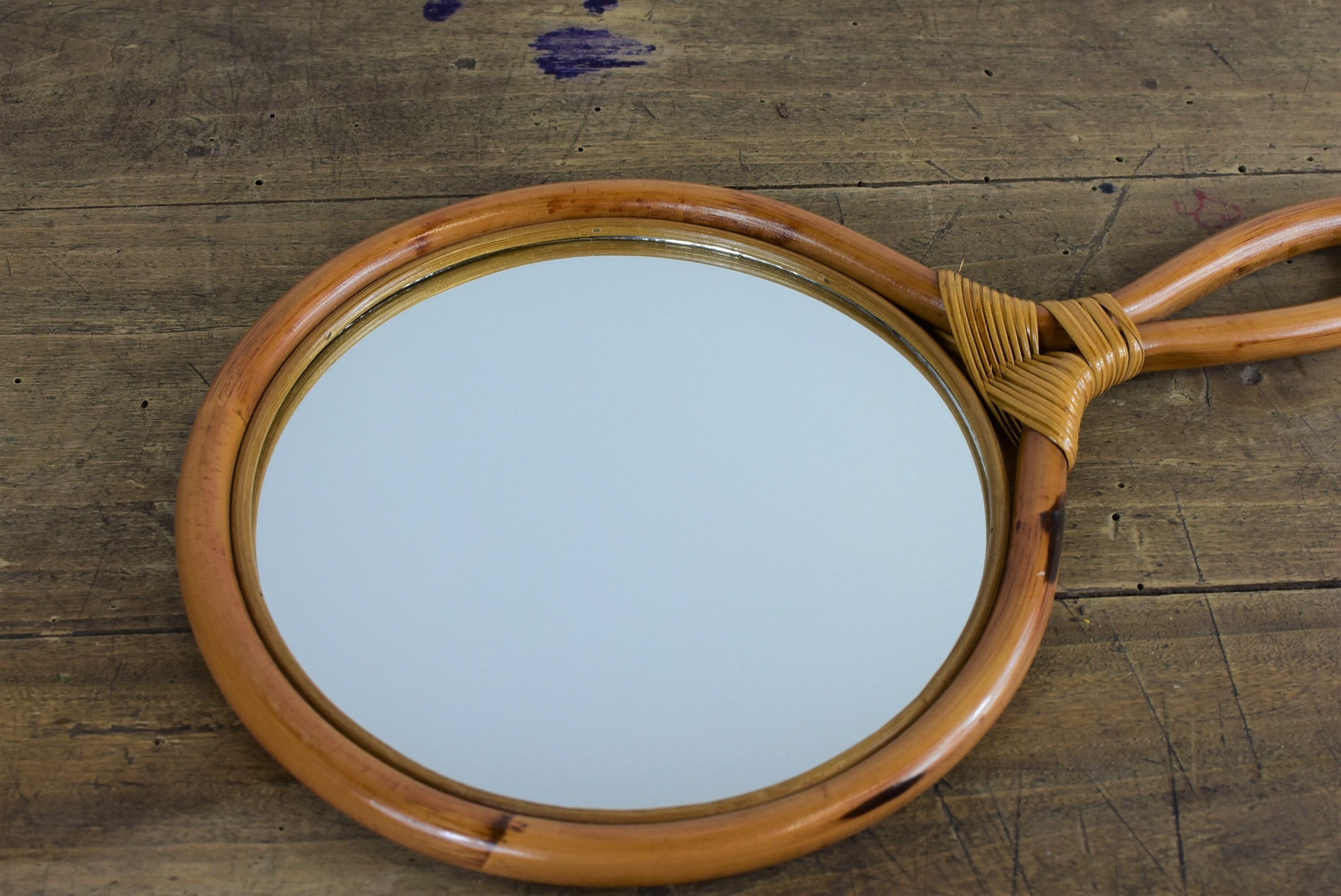 Rattan handle mirror
