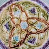 Barbotine trivet from Onnaing, Art Nouveau style, circa 1920.