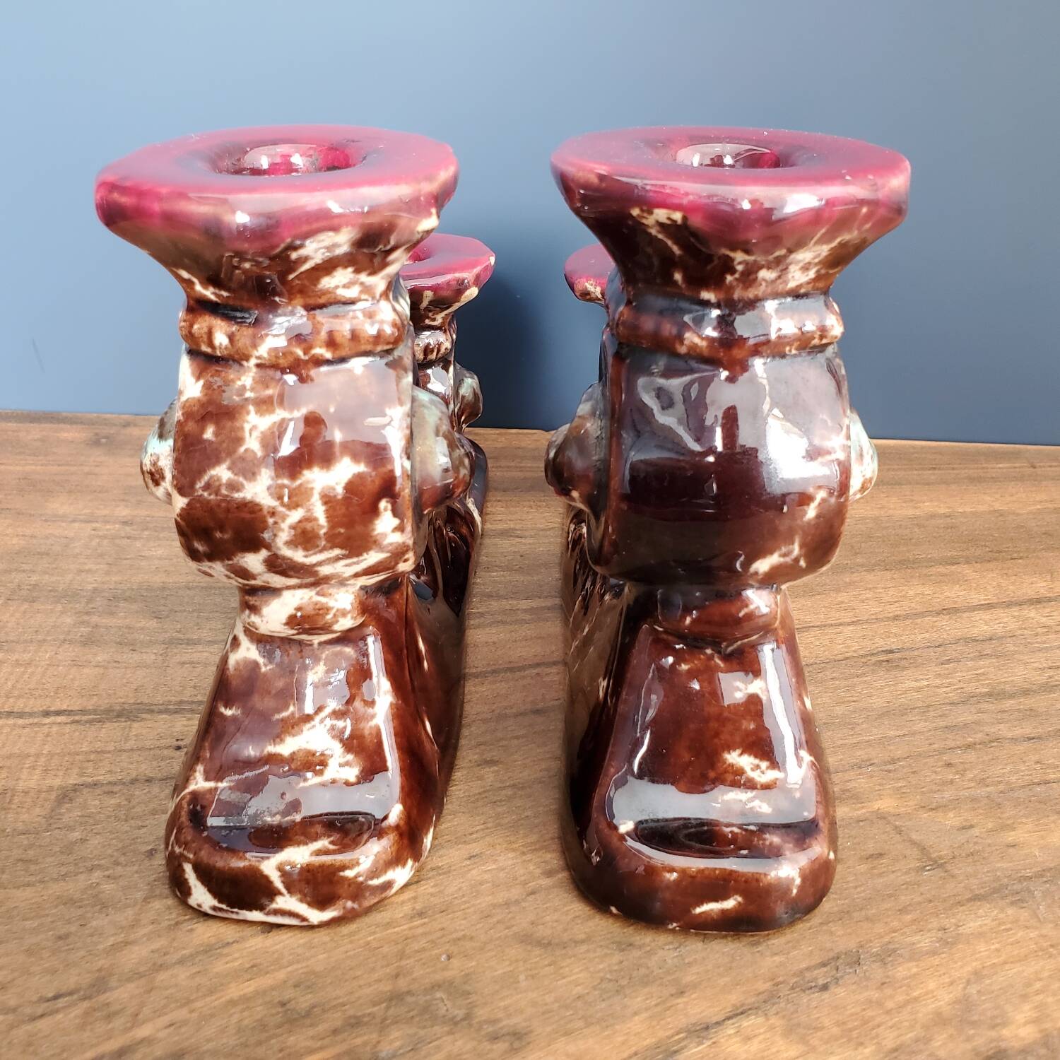 Pair of Fat Lava ceramic candle holders