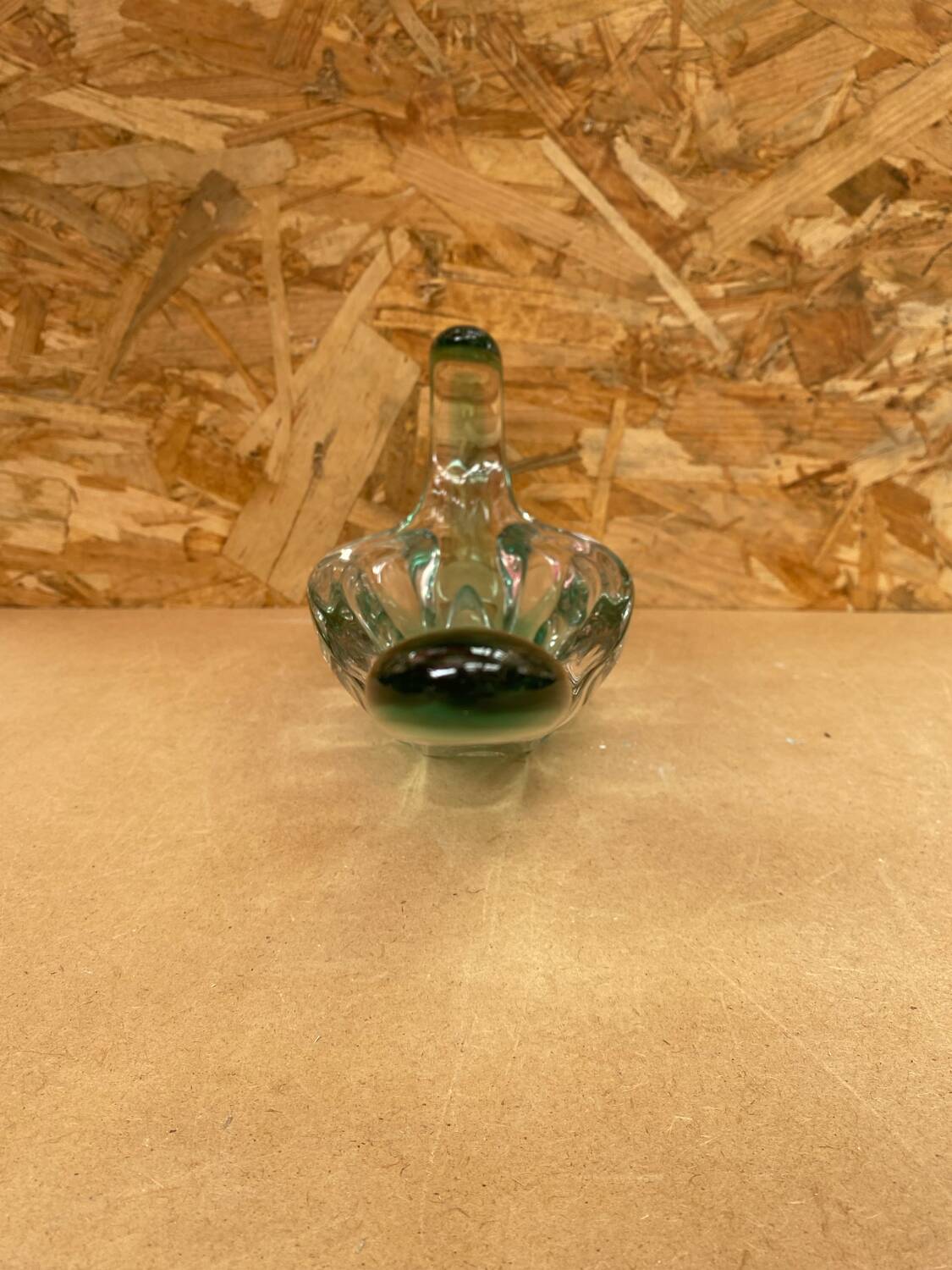 Old Empty Pocket Green & Transparent Crystal Cup Vintage #B087