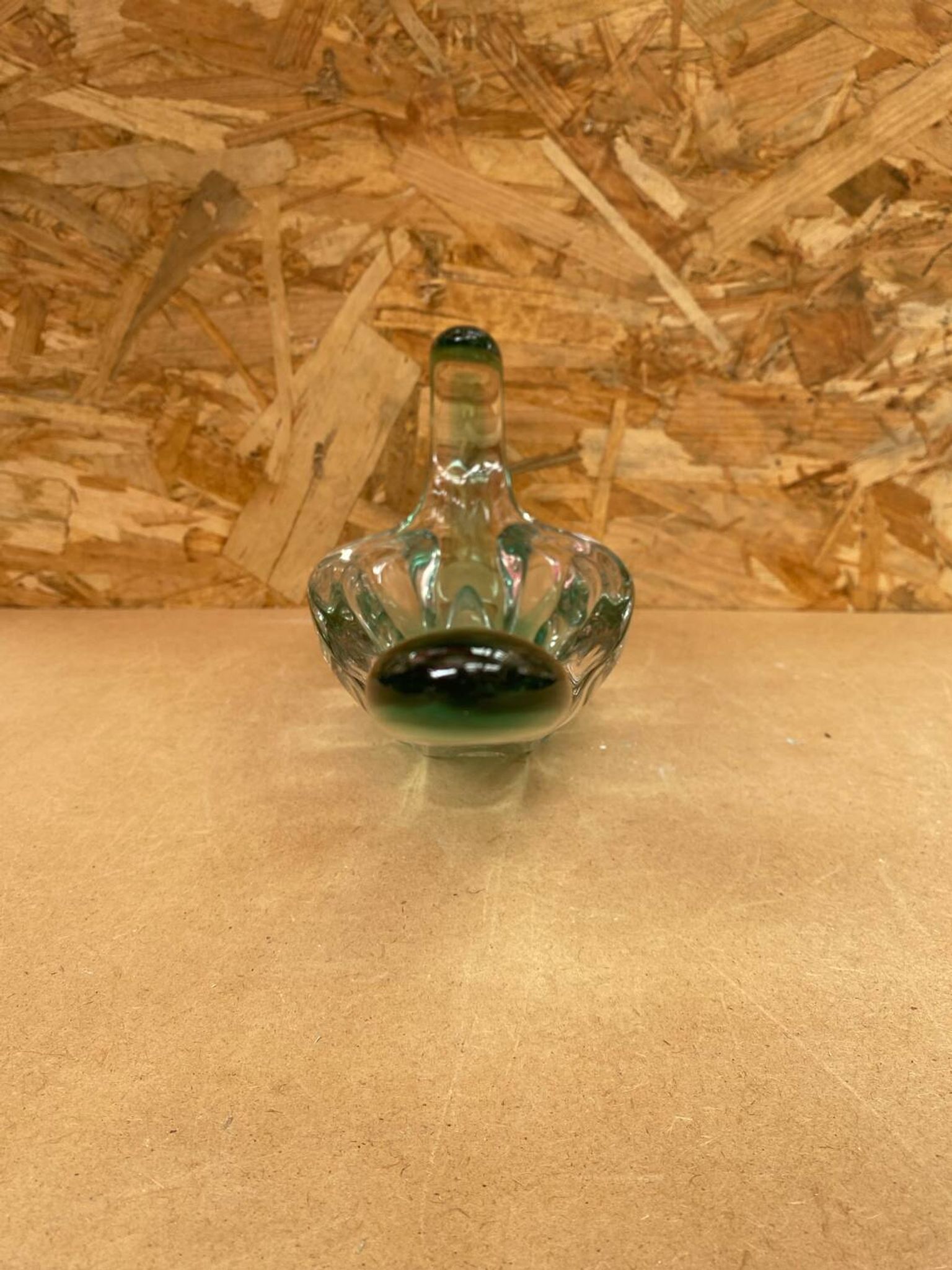 Ancien Vide Poche Coupe Cristal Vert & Transparent Vintage #B087