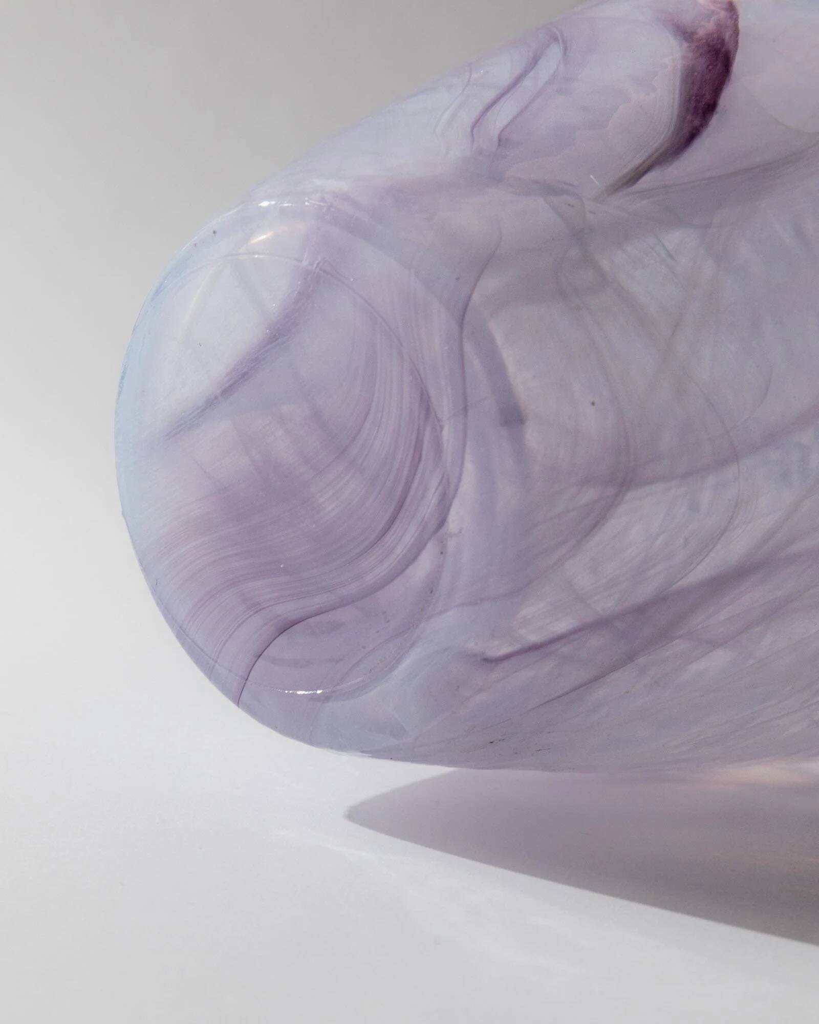 Vintage Murano glass vase from the 1970s, lilac and white swirl.