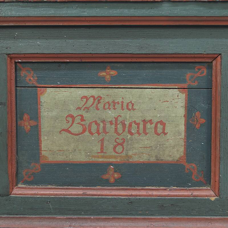 Coffre de mariée peint d'art populaire, 1853