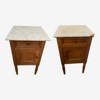 Paire de tables de chevet en bois et marbre