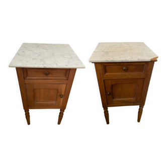 Pair of wooden and marble bedside tables