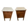 Paire de tables de chevet en bois et marbre