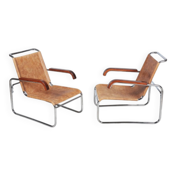 Czech Bauhaus Chrome Armchairs attributed to M. Breuer for Thonet, 1920s, Set of 2