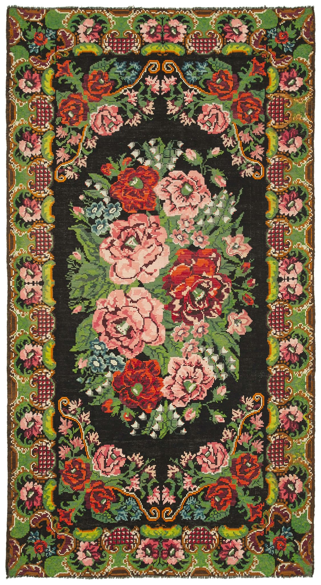 Handwoven Vintage Bessarabian Black Kilim 218 cm x 387 cm - 23259