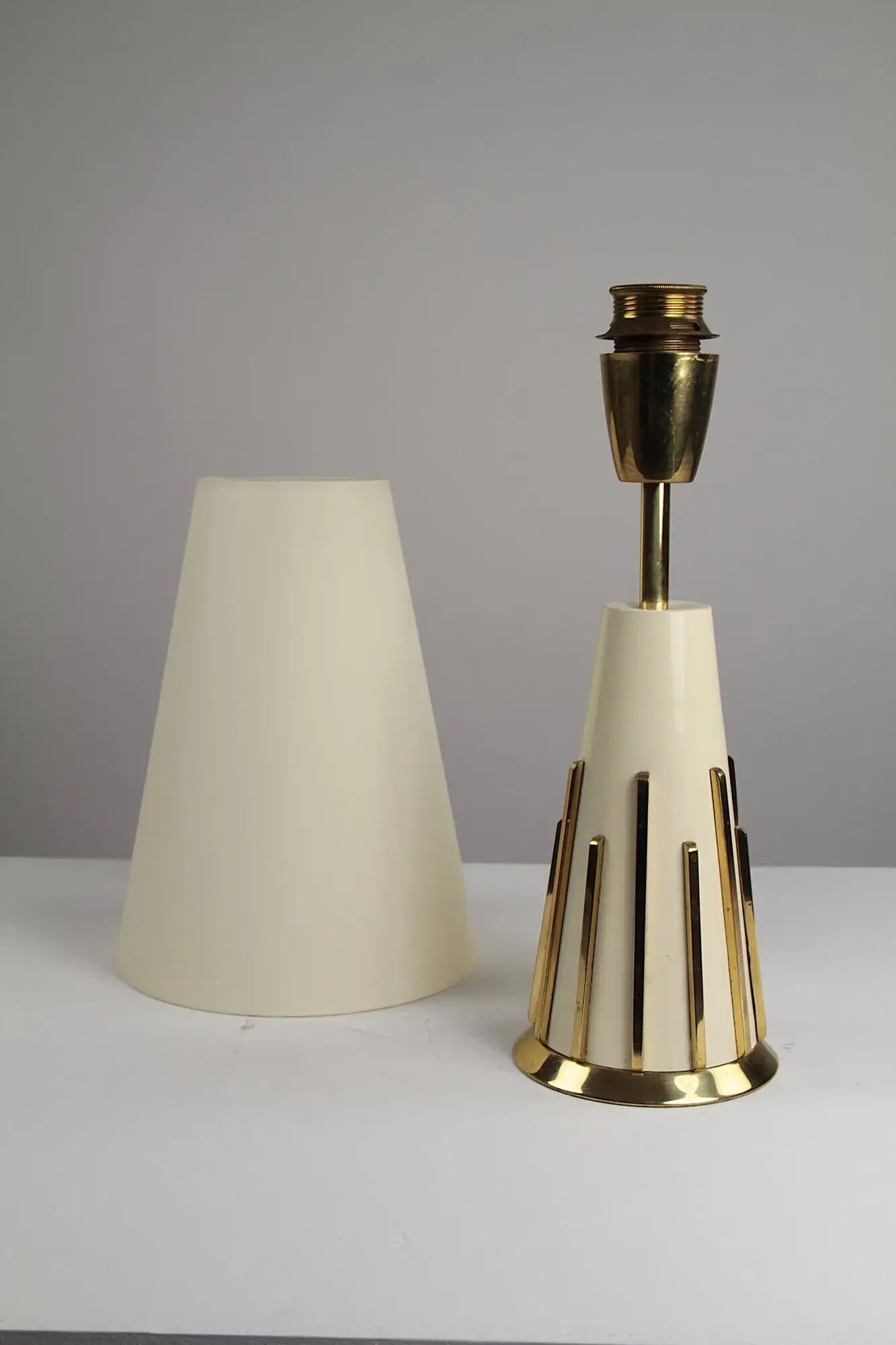 Cream & brass table lamp, Italian modernist, 1950s