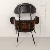 Italian Design Rosewood 'Swan' Side Chair with Black Leatherette Upholstery