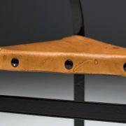 Cognac Leather Armchair, Black Lacquer Steel Frame, Belgium, 1960s