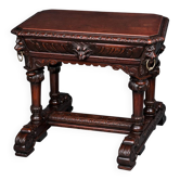 Ancient Flemish Gothic desk. Solid oak with richly carved dolphins.