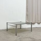 Table basse carré chrome / verre fumé