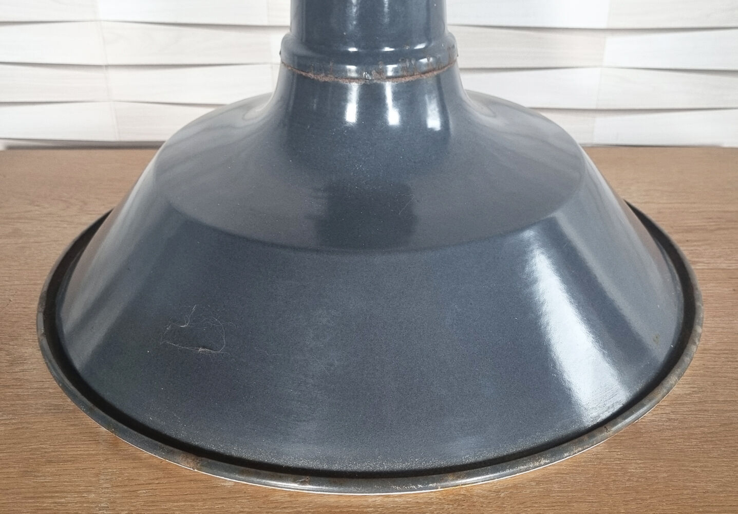 Industrial pendant lamp enamelled blue grey, vintage, 50s