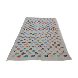 Tapis blanc multicolore grande taille fait main 250x150cm