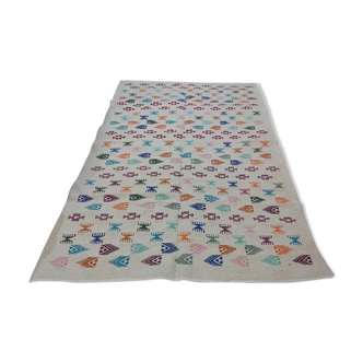 Handmade large multicolored white carpet 250x150cm