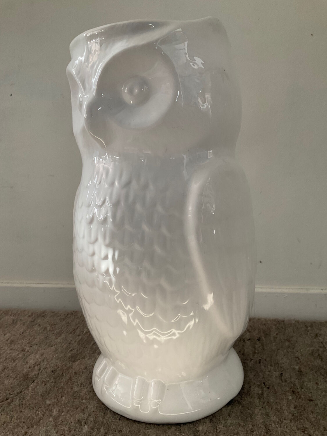 Vintage ceramic owl umbrella stand from the 70s