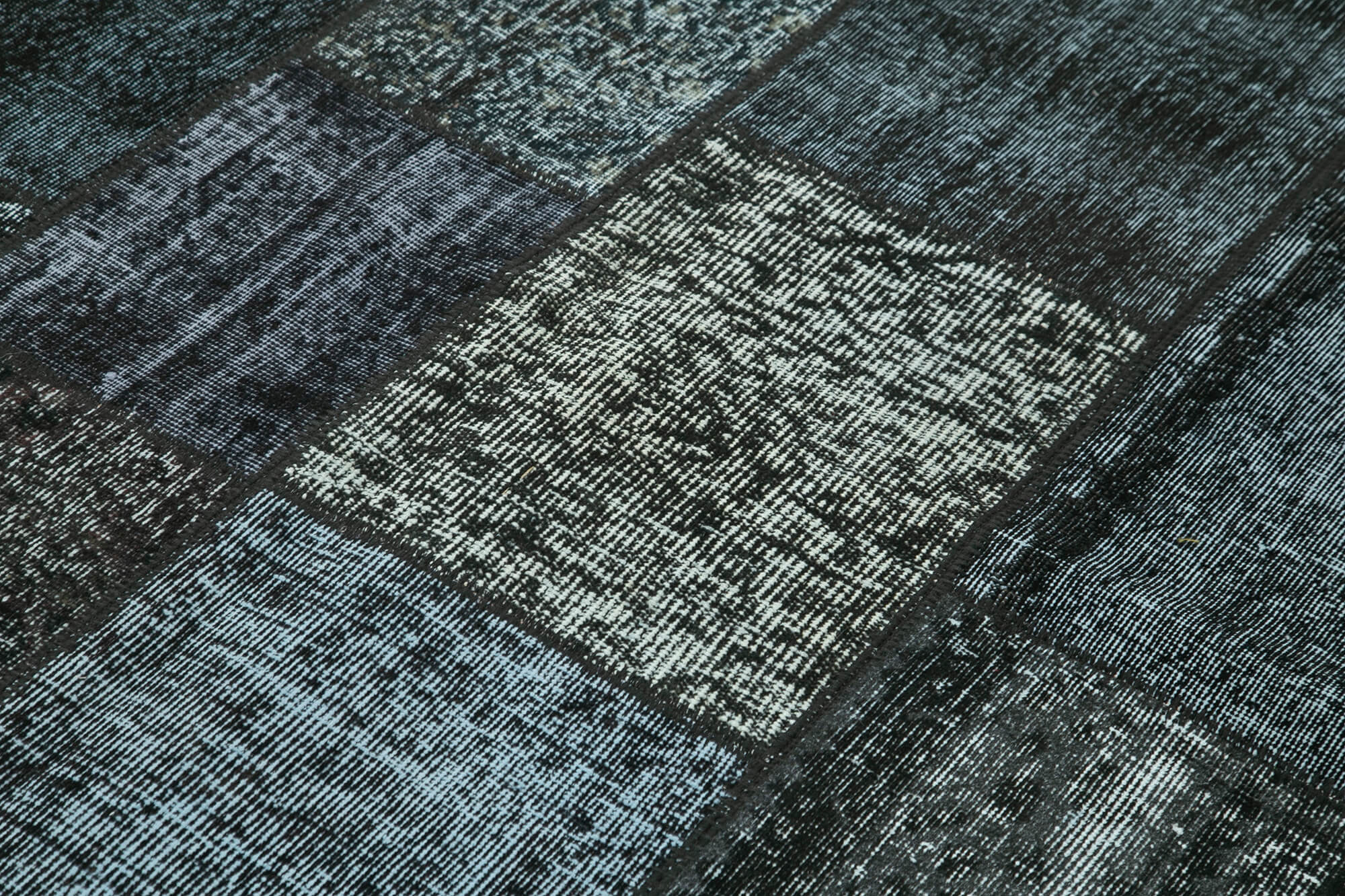 Hand-knotted oriental overdyed 171 cm x 240 cm black patchwork carpet