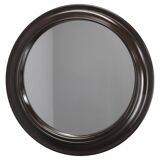 1970s Italian round mirror in dark brown plastic frame