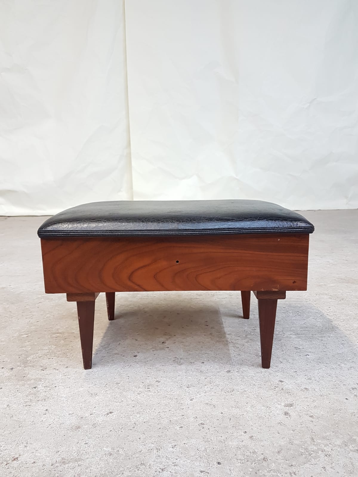 Vtg mid century teak 1950s sewing box heals footstool stool atomic retro