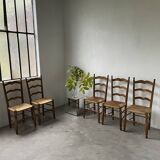 5 oak and straw chairs